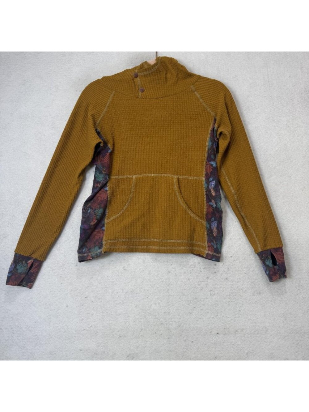 Youer Hoodie Women xSmall Yellow Thermal Pullover Kangaroo Pocket Floral HighNec
